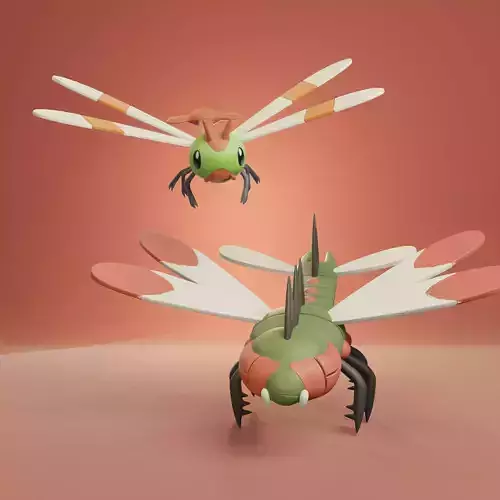 Pokemon - Yanma and Yanmega with base 3D print model