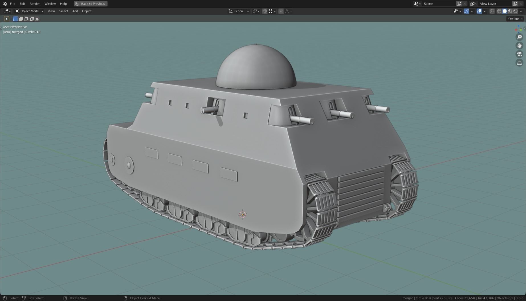 FIAT2000 TANK BASE MESH Low-poly 3D model_3