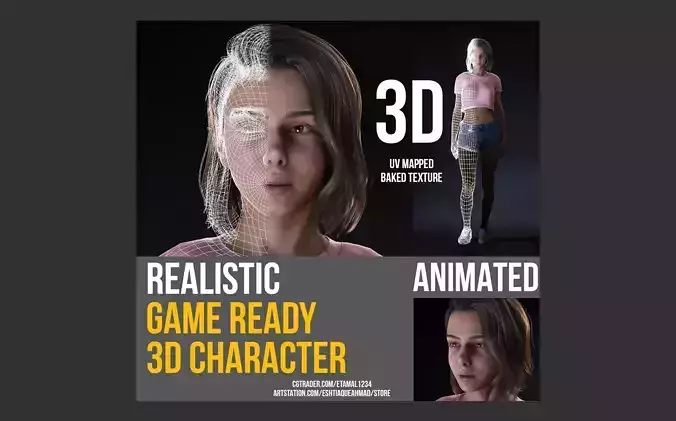 Realistic Female - Amy Low-poly 3D model