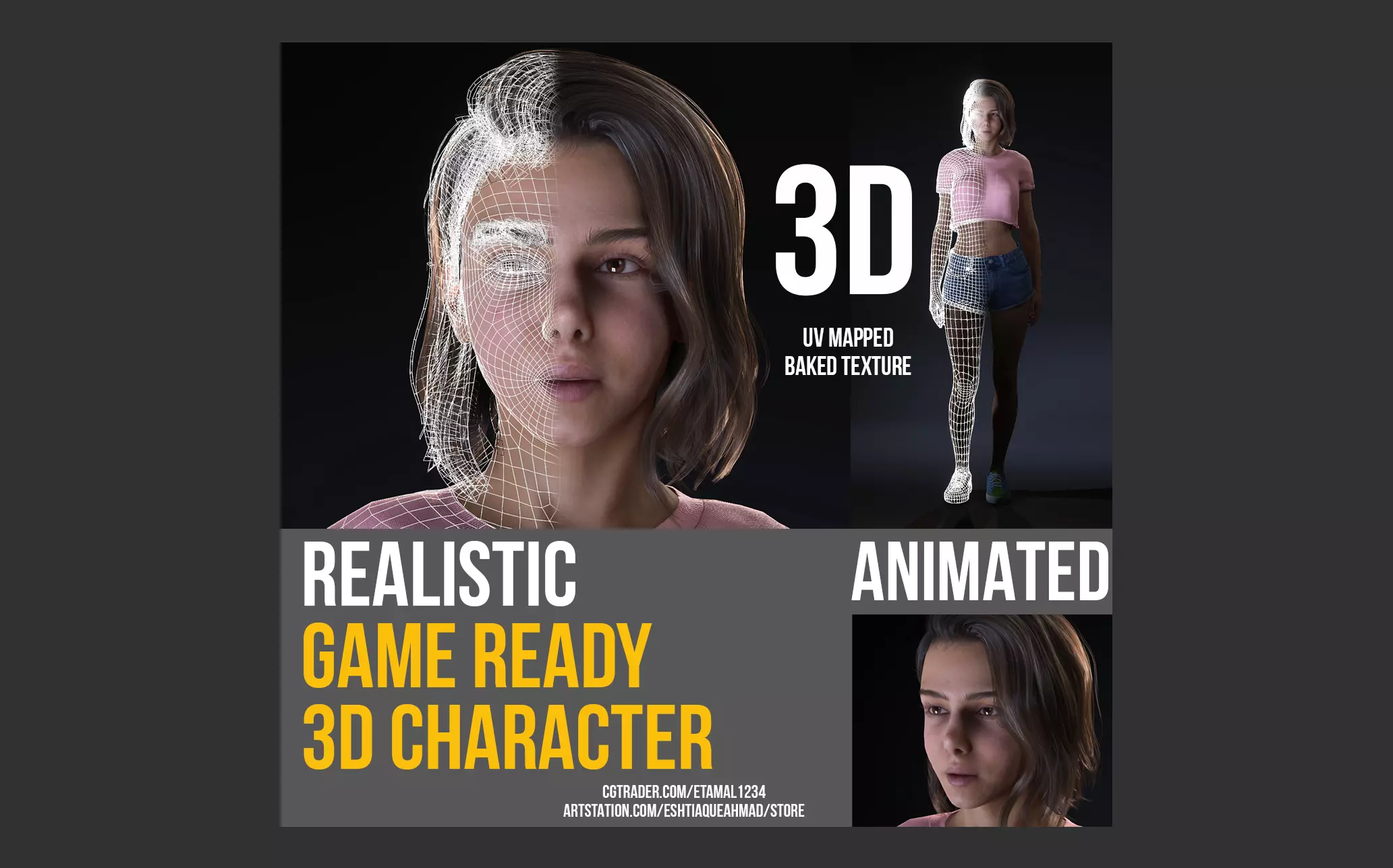 Realistic Female - Amy Low-poly 3D model_0