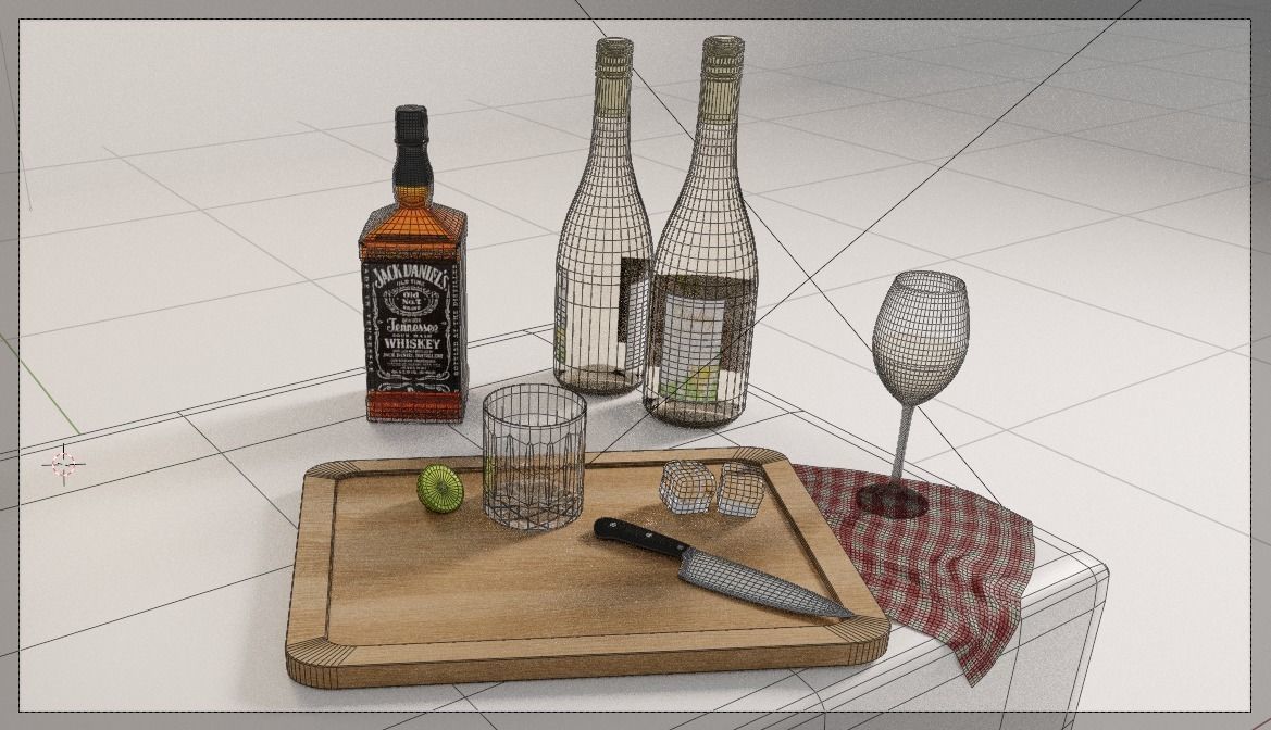 Kitchen Bar and Alcohol Assets for Interior 3D model_1