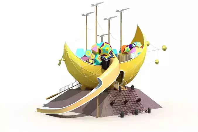 Scenic spot moon ship theme kids playground equipment 3D model