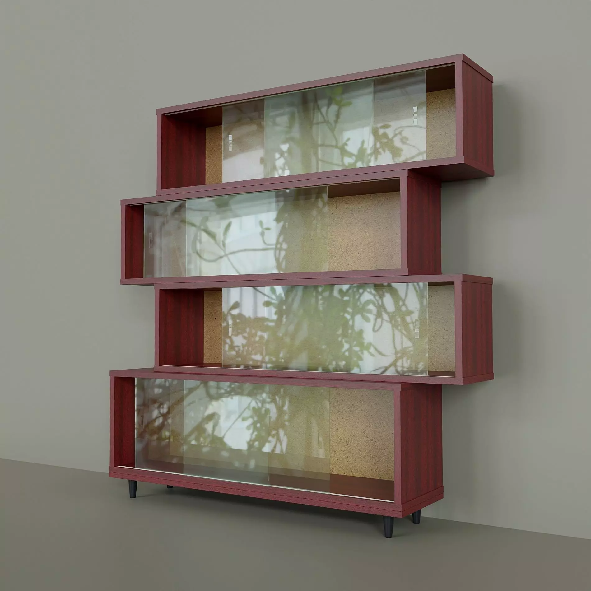 Chipboard shelves with sliding glass Low-poly 3D model_0