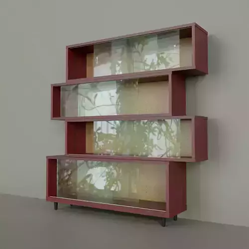 Chipboard shelves with sliding glass Low-poly 3D model