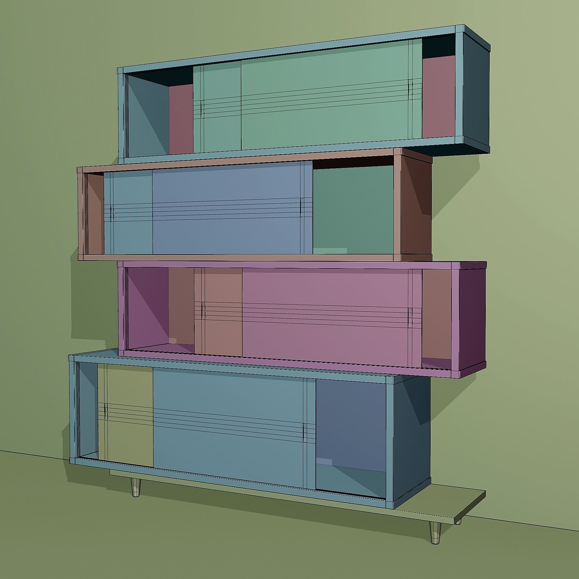 Chipboard shelves with sliding glass Low-poly 3D model_5
