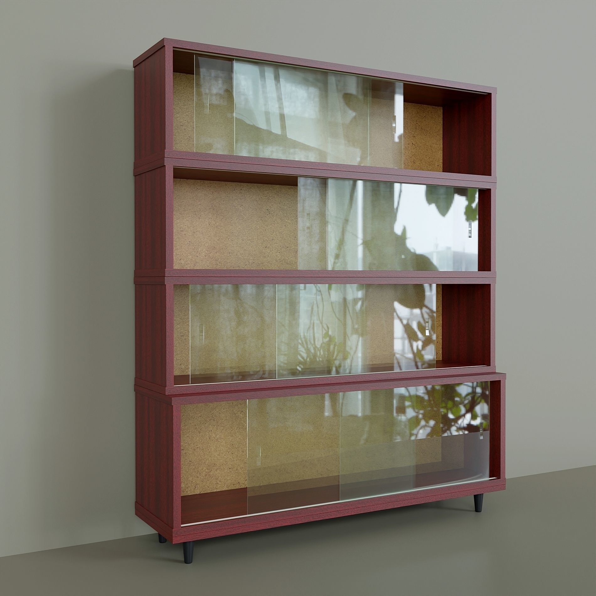 Chipboard shelves with sliding glass Low-poly 3D model_2