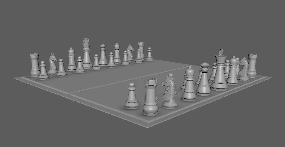Chess board and pieces 3D model_0