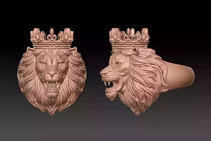 lion ring with crown 3d print