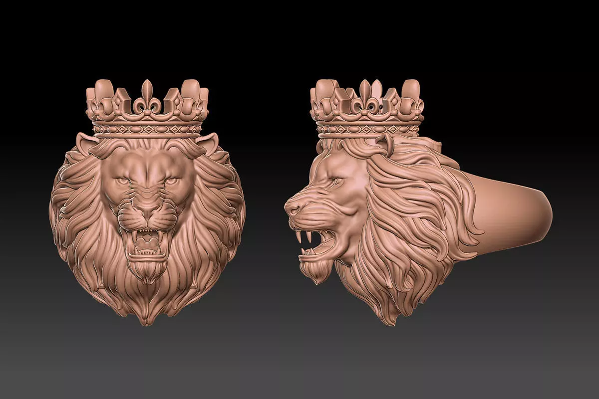 lion ring with crown 3d print 3D print model_0