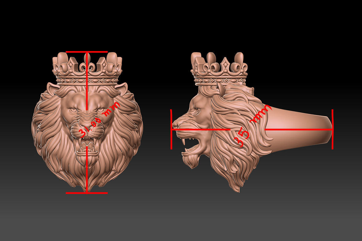 lion ring with crown 3d print 3D print model_10
