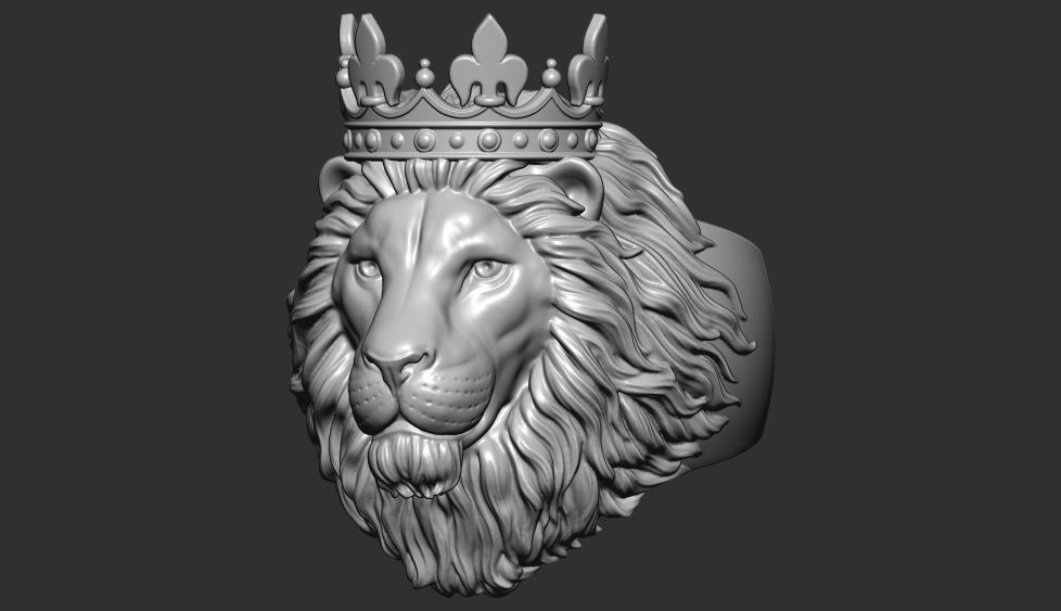 lion head with crown ring 3d print 3D print model_1
