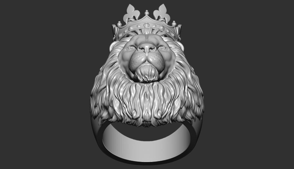 lion head with crown ring 3d print 3D print model_5