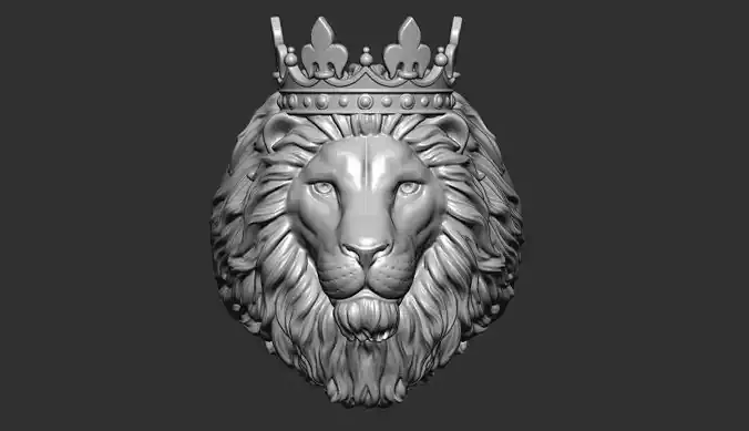 lion head with crown ring 3d print