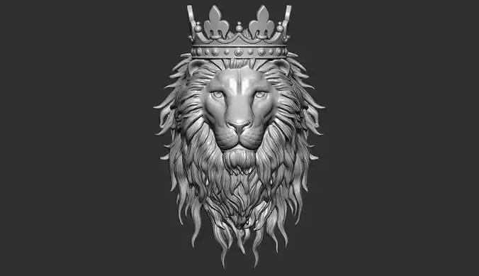 lion head pendant with crown 3d print