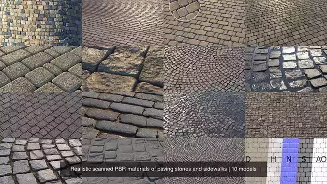  Realistic scanned PBR materials of paving stones and sidewalks 3D Model Collection