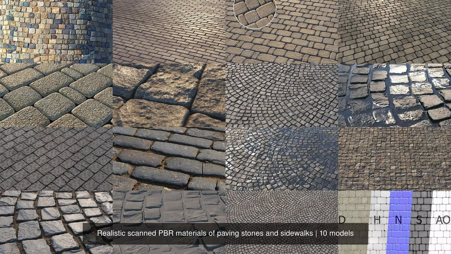  Realistic scanned PBR materials of paving stones and sidewalks 3D Model Collection_0
