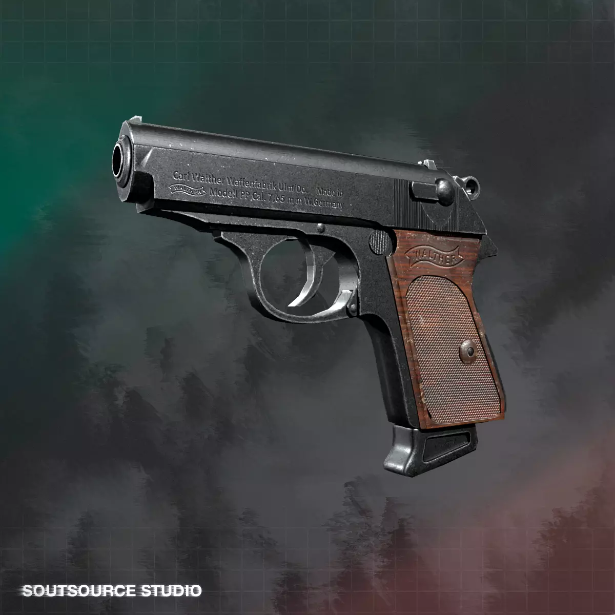 Walther PPK LowPoly Gameready by SoutSource Studio Low-poly 3D model_0
