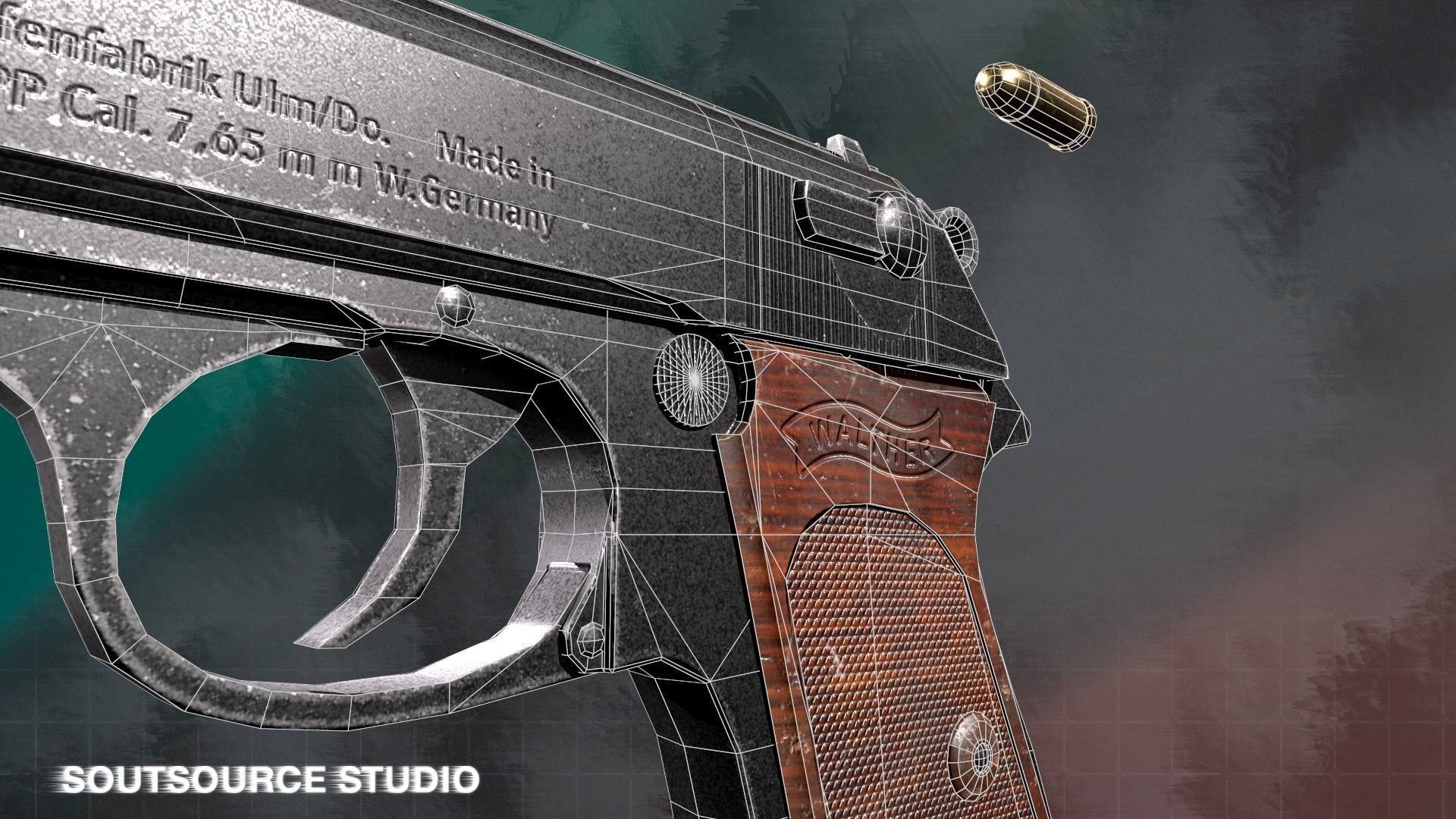 Walther PPK LowPoly Gameready by SoutSource Studio Low-poly 3D model_12