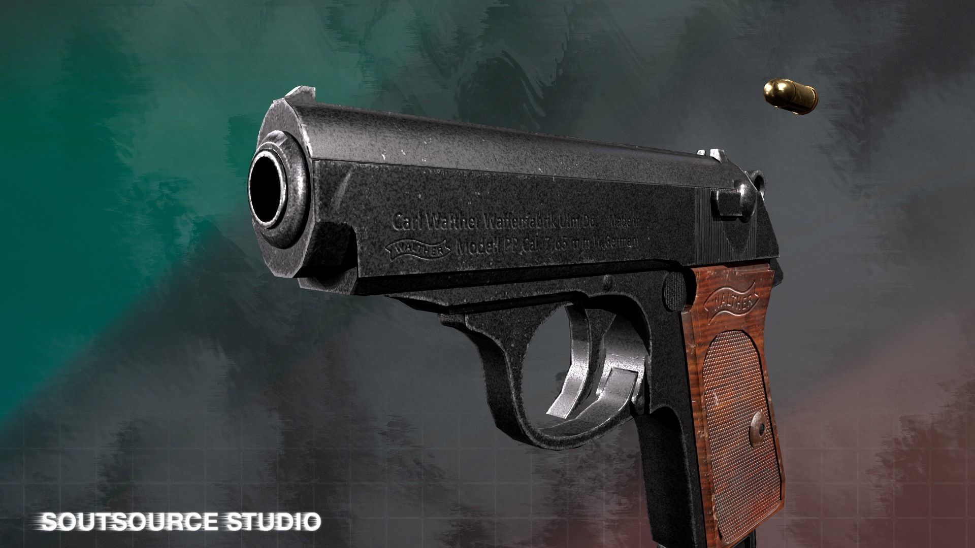 Walther PPK LowPoly Gameready by SoutSource Studio Low-poly 3D model_3