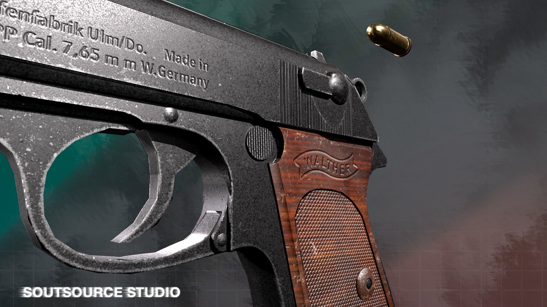 Walther PPK LowPoly Gameready by SoutSource Studio Low-poly 3D model_6