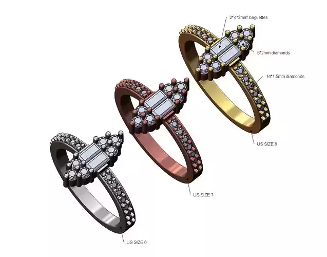 Baguettes diamonds cluster vintag engagement ring