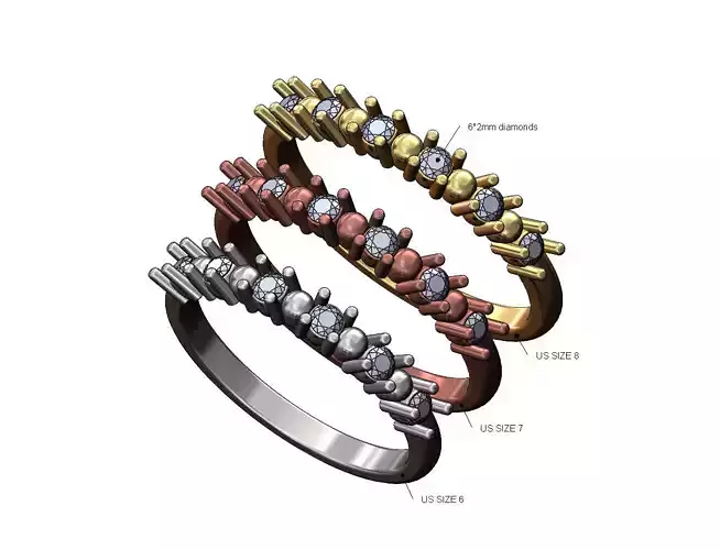 Dainty diamond and beads half eternity band US sizes 6 7 8