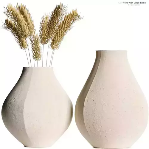Facette White Vases with Dried plants