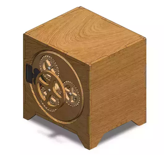 3D  Wooden Storage Box With a working gear mechanism 3D Model 3D print model