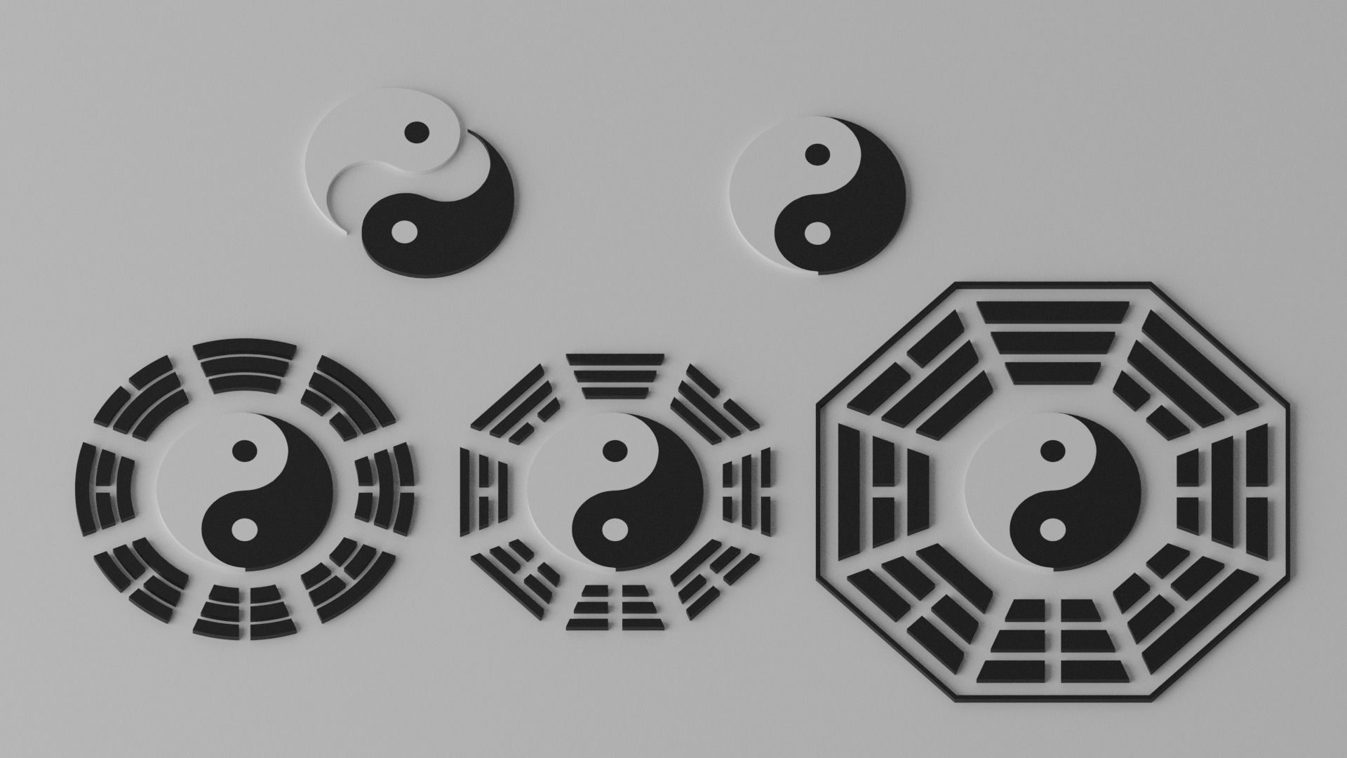 Tai Chi Yin Yang Bagua Tao Low-poly 3D model_11