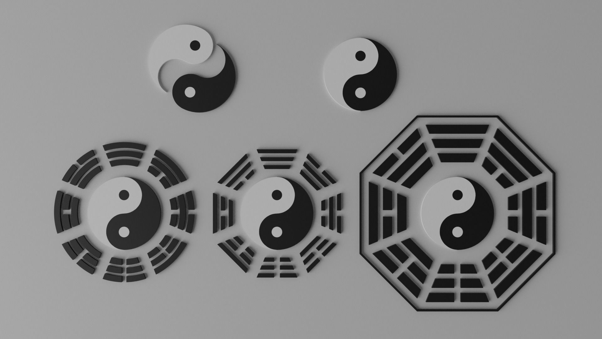 Tai Chi Yin Yang Bagua Tao Low-poly 3D model_7