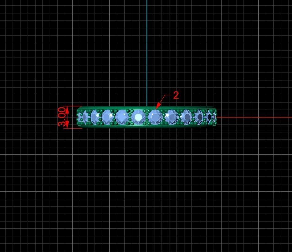 Wedding ring with row of brilliants 2mm many sizes 3D print model_1