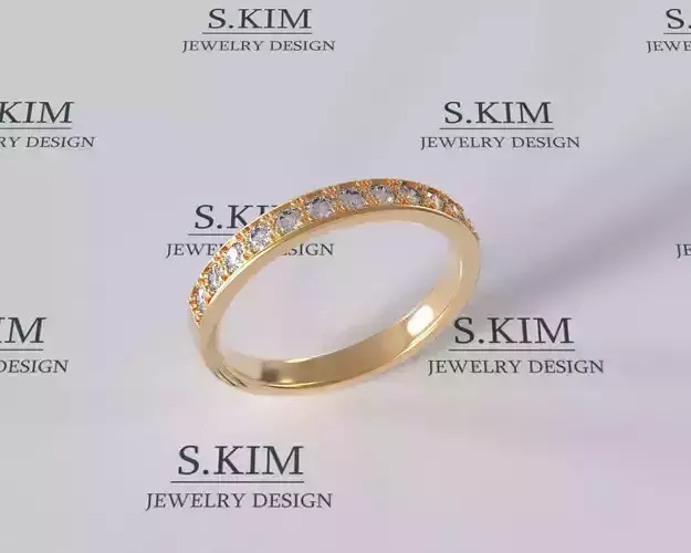 Wedding ring with row of brilliants 2mm many sizes