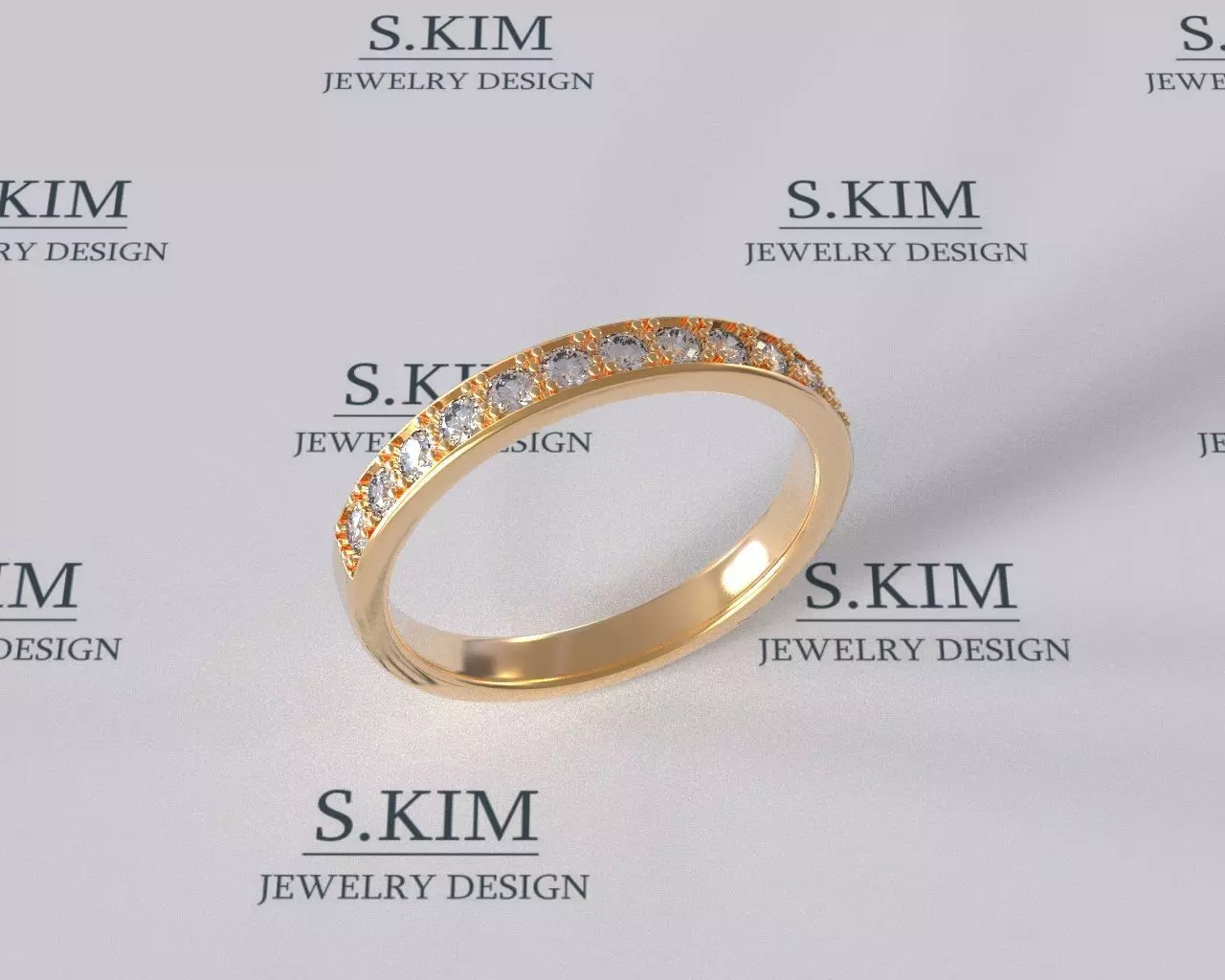 Wedding ring with row of brilliants 2mm many sizes 3D print model_0