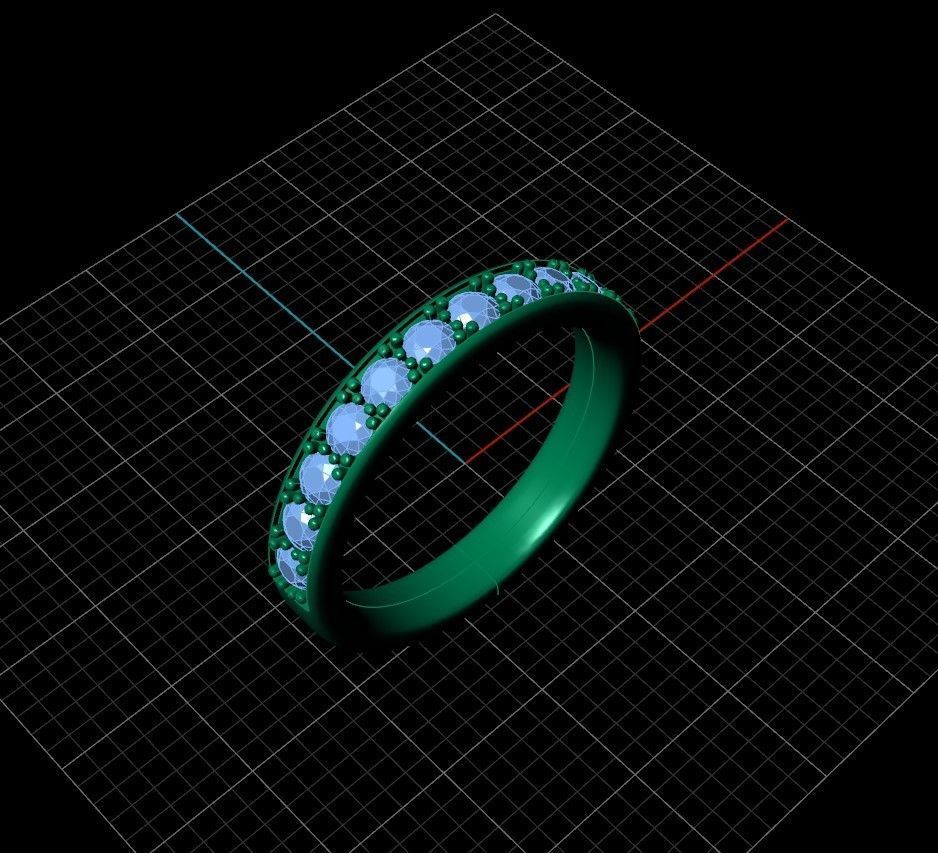 Wedding ring with row of brilliants 2mm many sizes 3D print model_3