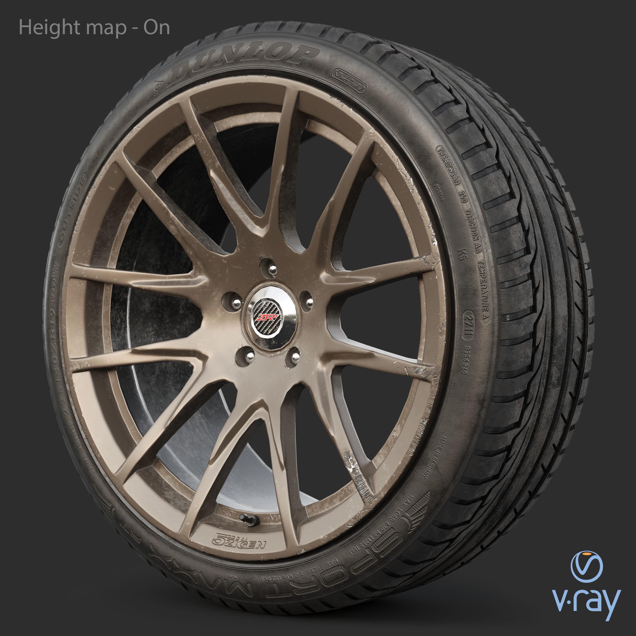 Rim 5Zigen ZR and Tire Dunlop Sport Maxx Low Poly Low-poly 3D model_19