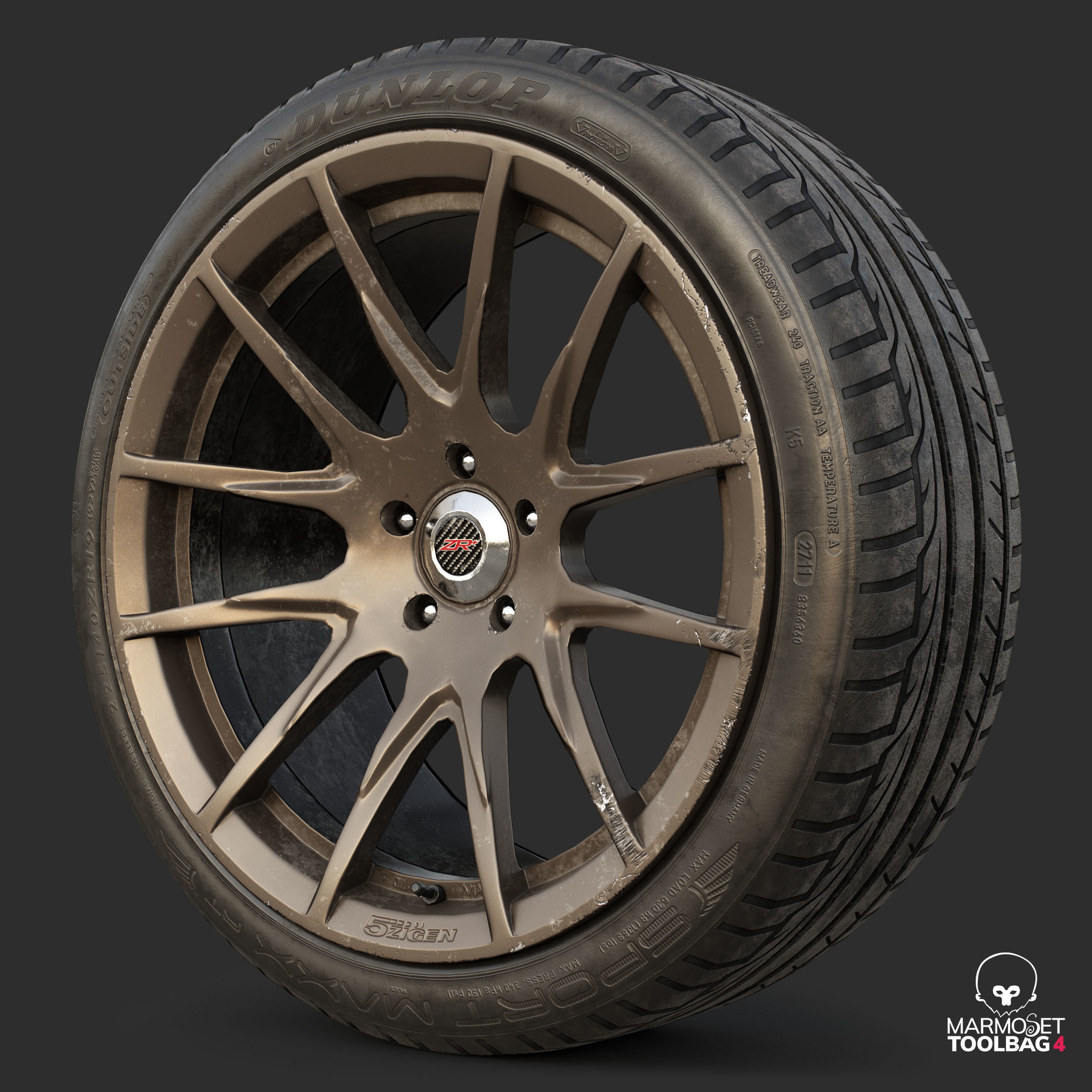 Rim 5Zigen ZR and Tire Dunlop Sport Maxx Low Poly Low-poly 3D model_21