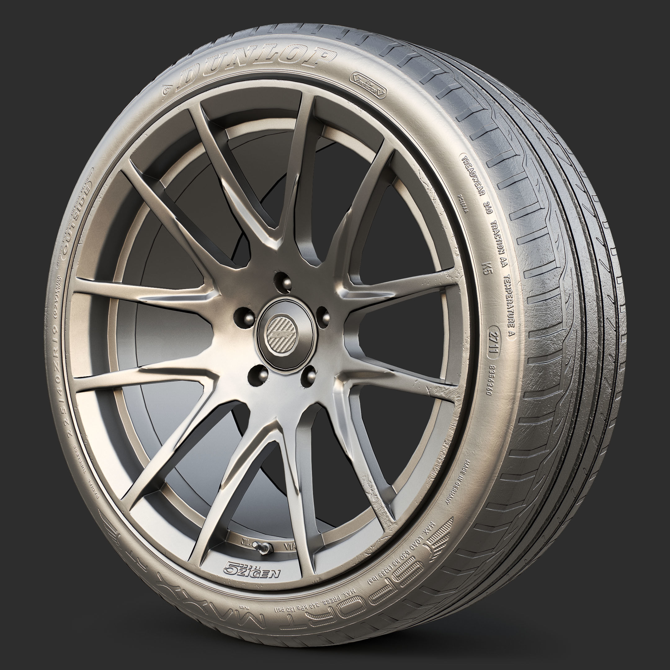 Rim 5Zigen ZR and Tire Dunlop Sport Maxx Low Poly Low-poly 3D model_24