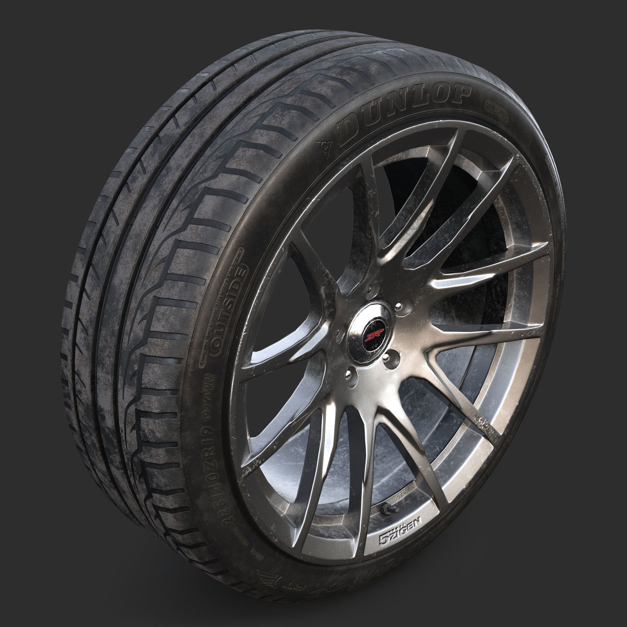 Rim 5Zigen ZR and Tire Dunlop Sport Maxx Low Poly Low-poly 3D model_14
