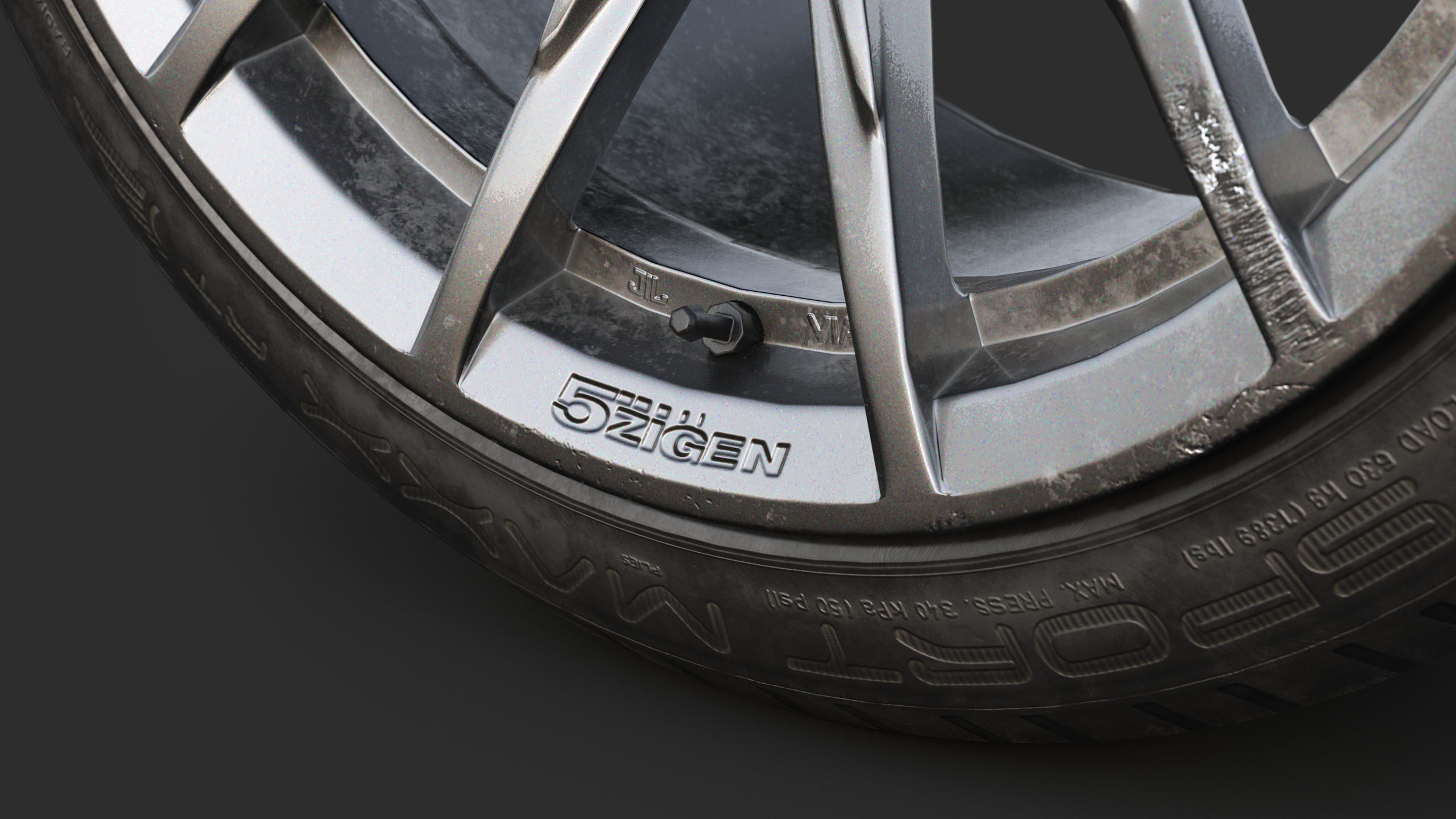 Rim 5Zigen ZR and Tire Dunlop Sport Maxx Low Poly Low-poly 3D model_5