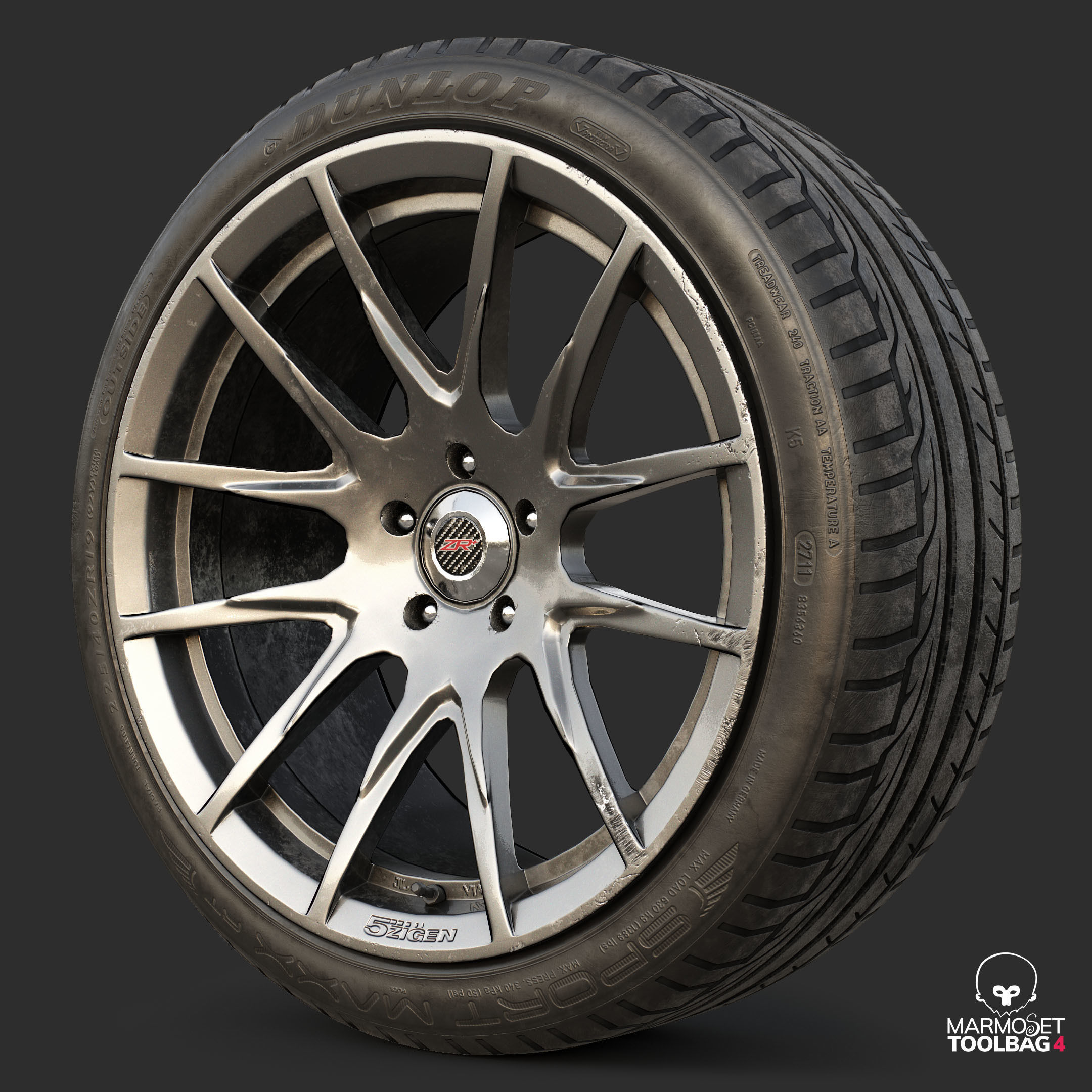 Rim 5Zigen ZR and Tire Dunlop Sport Maxx Low Poly Low-poly 3D model_17