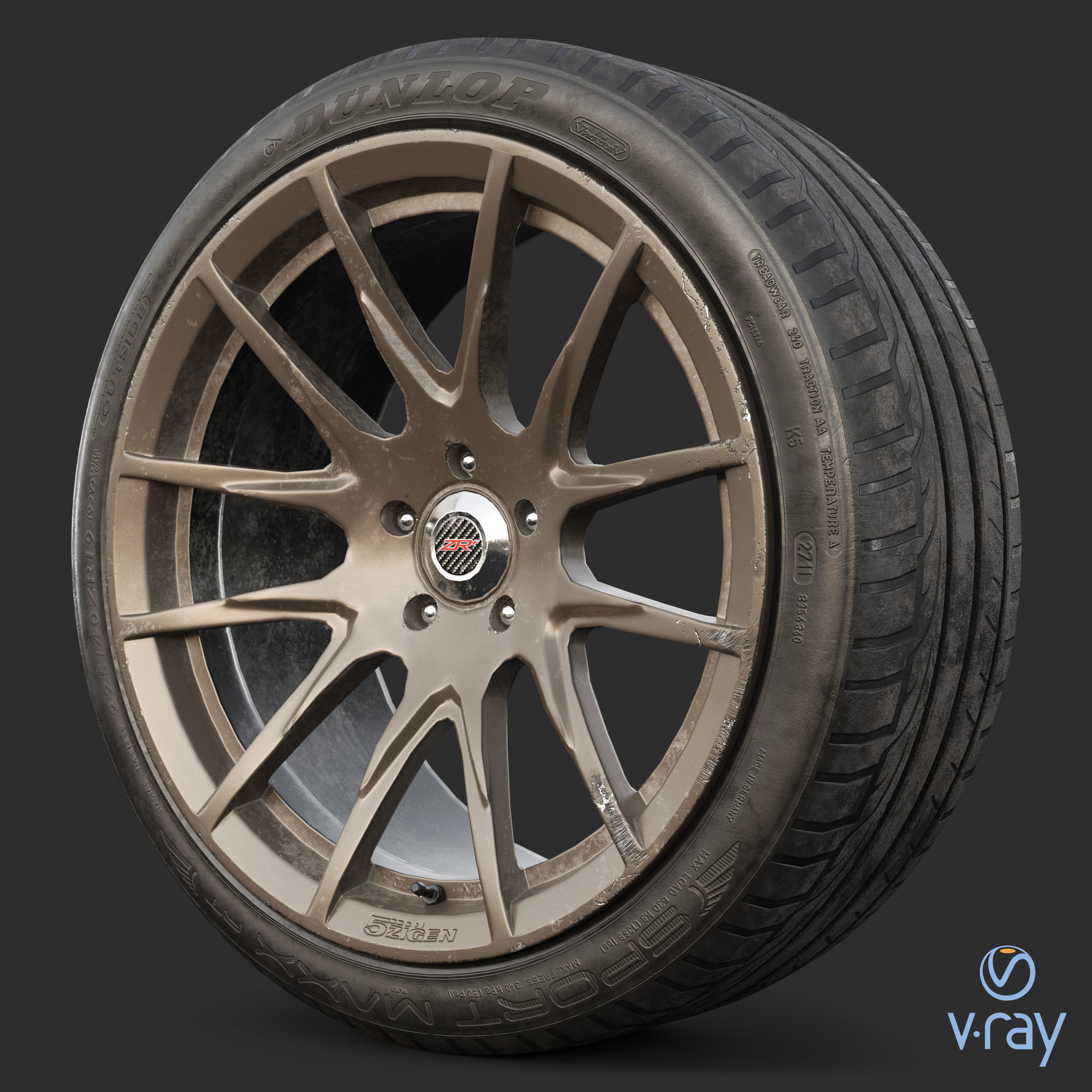 Rim 5Zigen ZR and Tire Dunlop Sport Maxx Low Poly Low-poly 3D model_20
