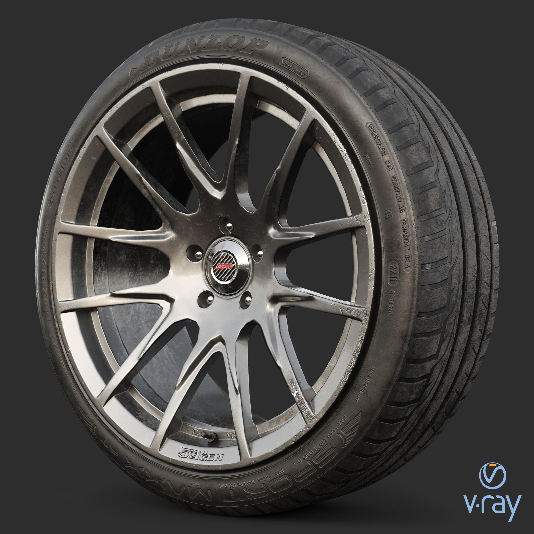 Rim 5Zigen ZR and Tire Dunlop Sport Maxx Low Poly Low-poly 3D model_16