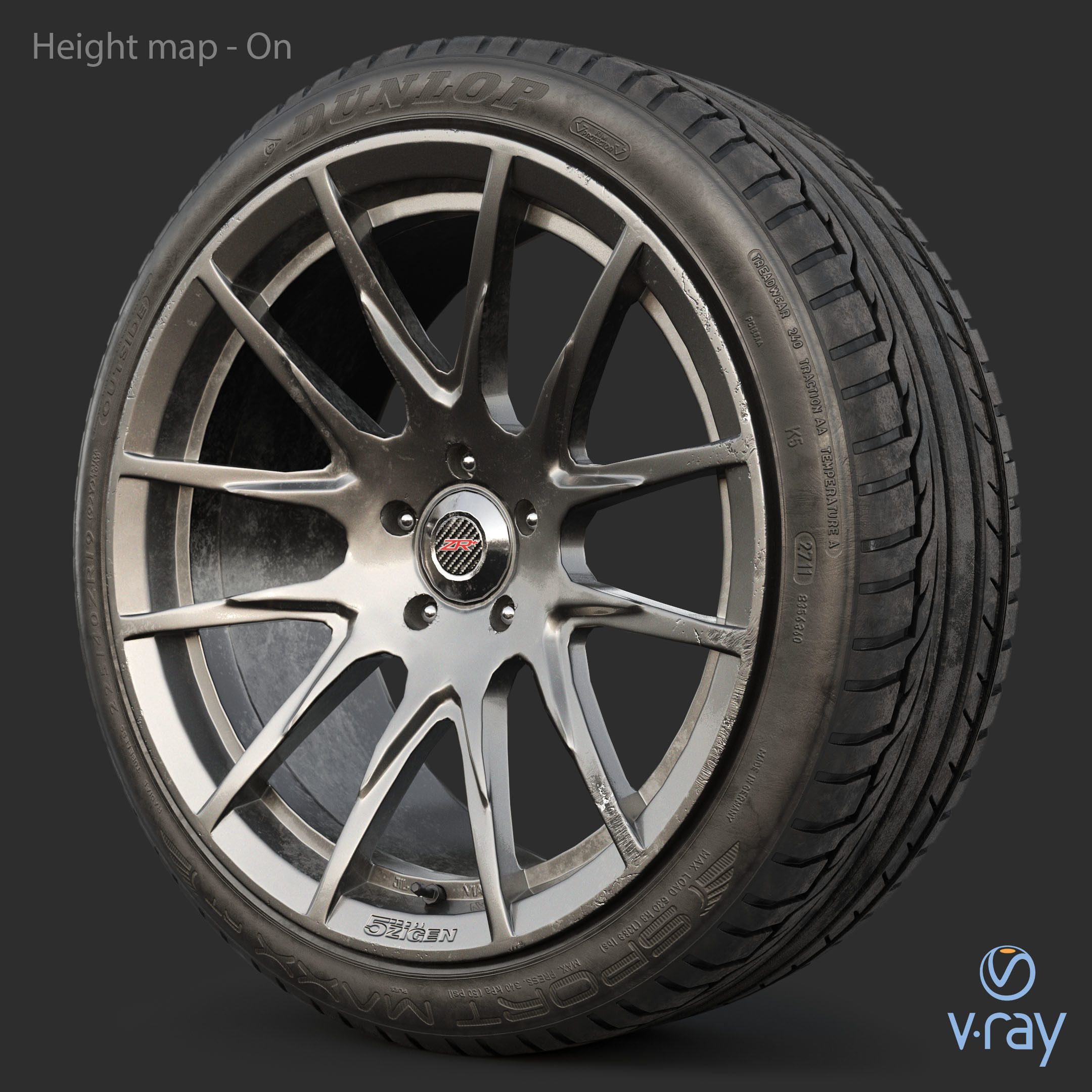 Rim 5Zigen ZR and Tire Dunlop Sport Maxx Low Poly Low-poly 3D model_15