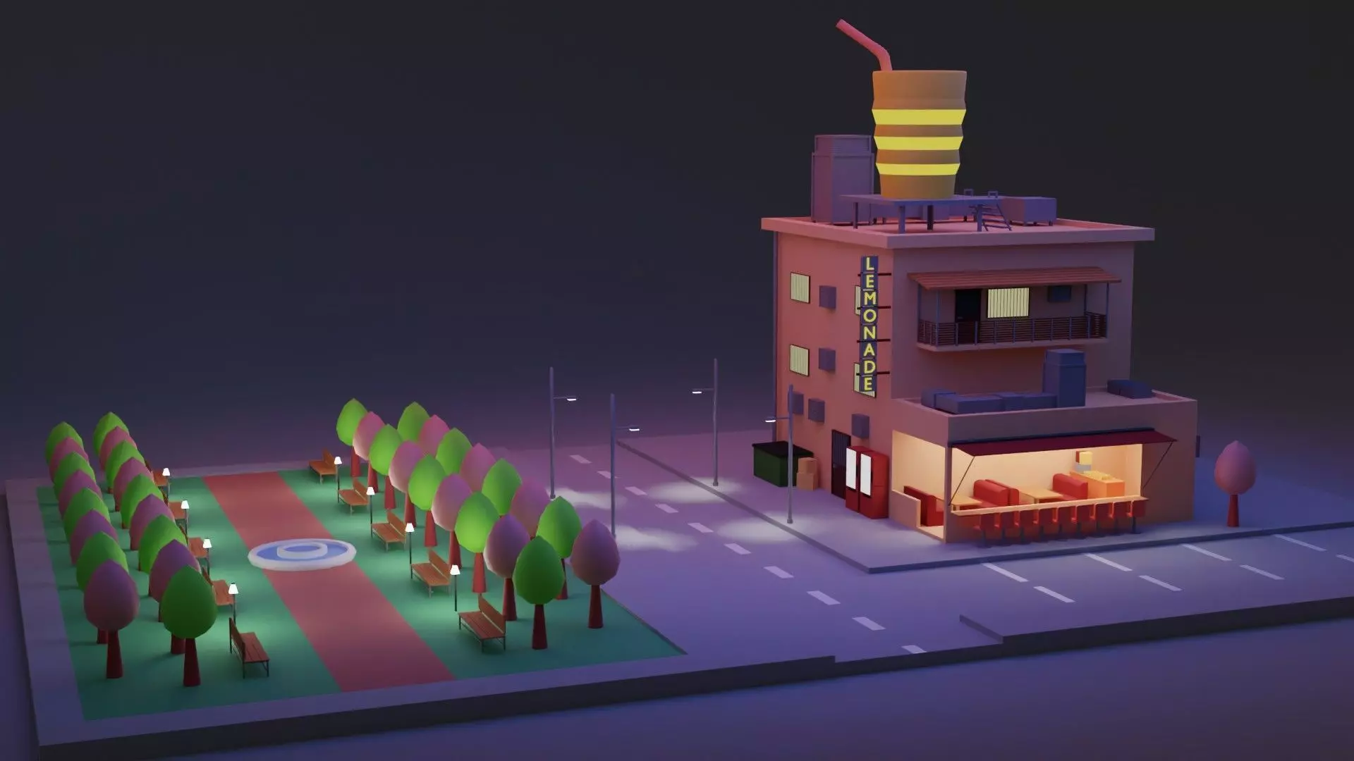 lemonade city ready for animation Low-poly 3D model