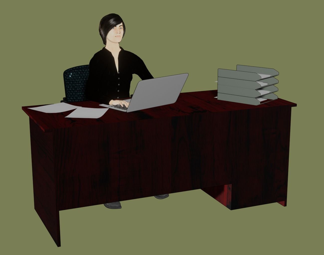 Female Office Worker 1 3D model_2