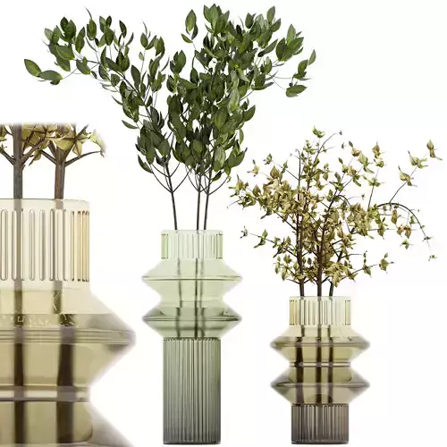 Aswan Glass Vase Set with plants 3D model