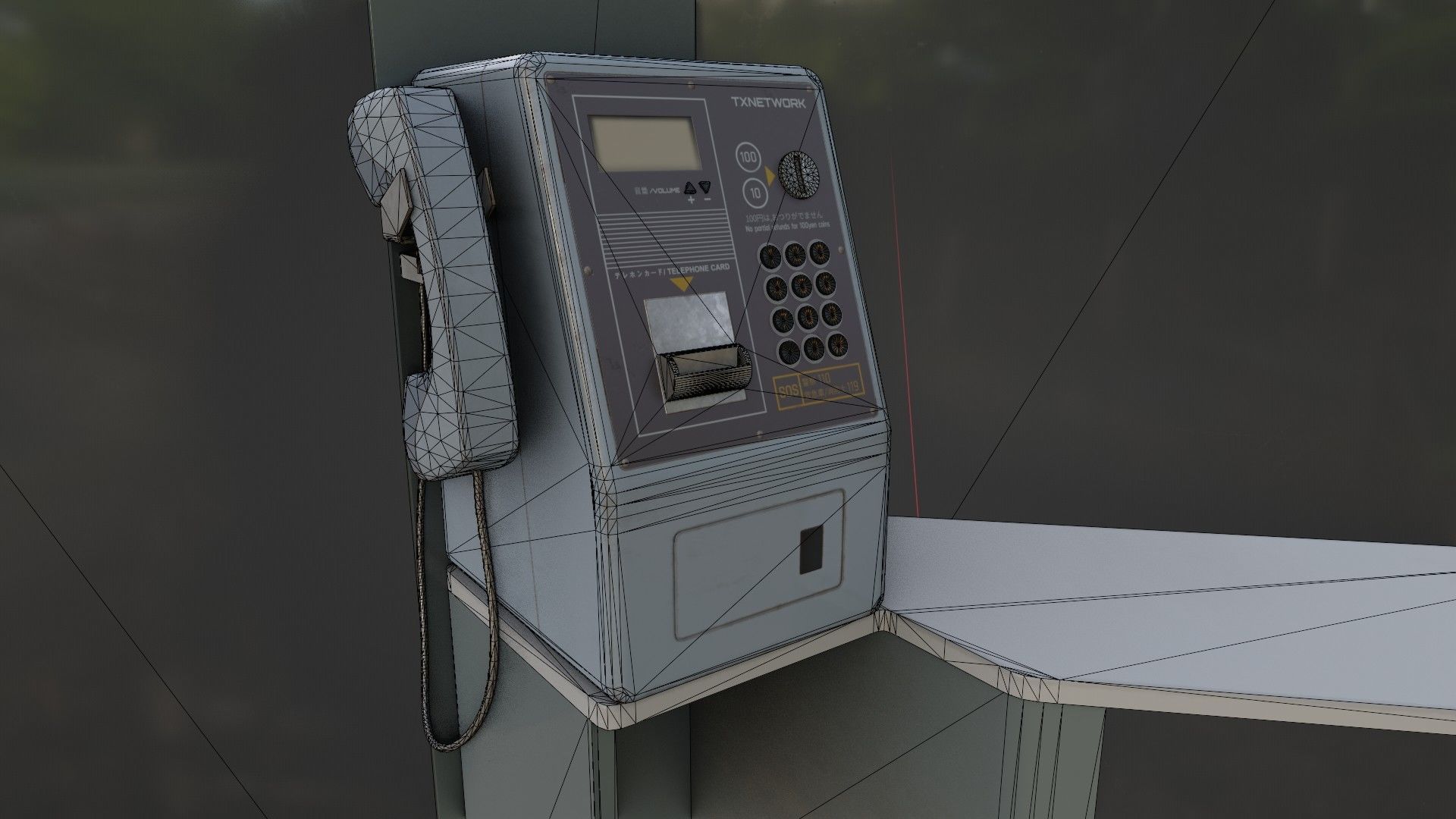 Japanese Phone box public telephone Low-poly 3D model_3