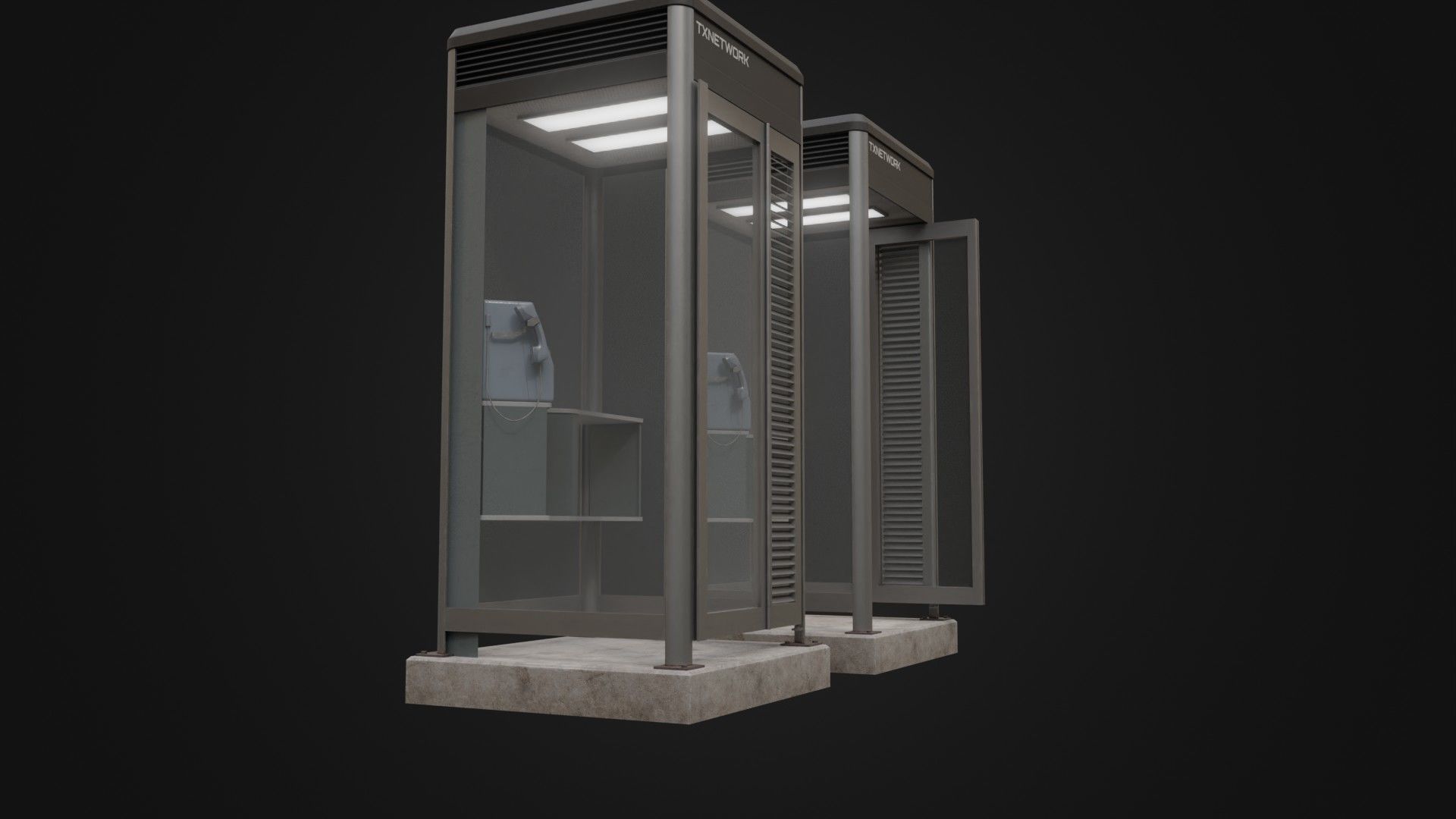 Japanese Phone box public telephone Low-poly 3D model_11