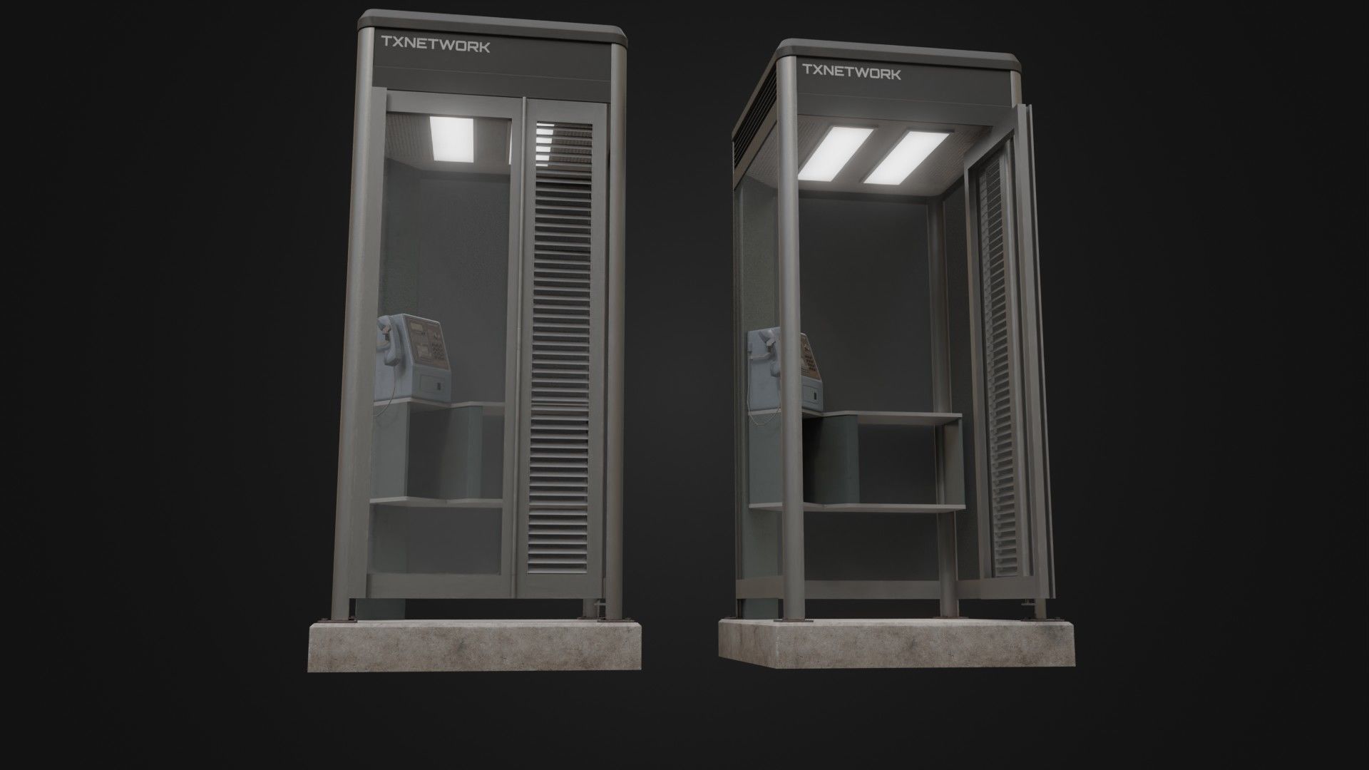 Japanese Phone box public telephone Low-poly 3D model_6