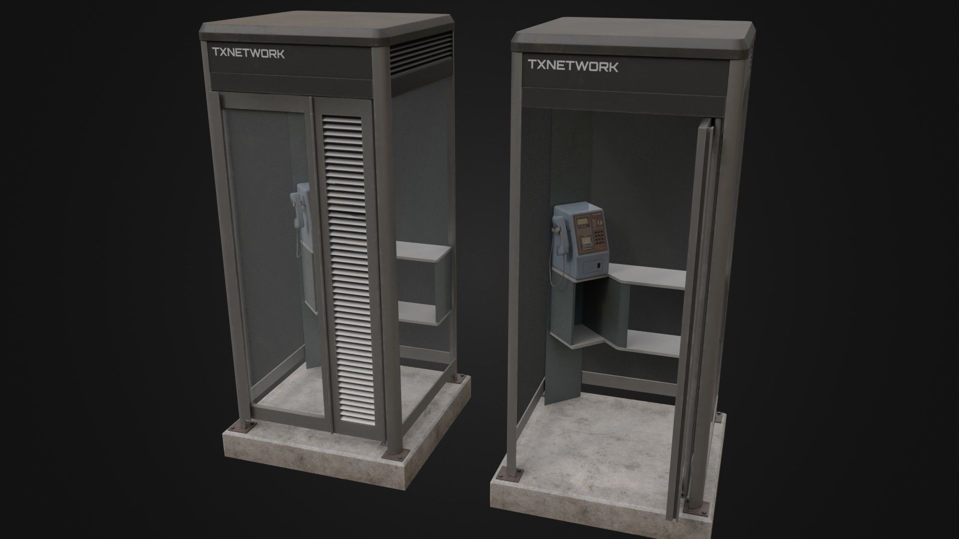 Japanese Phone box public telephone Low-poly 3D model_41